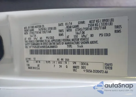 2014 Ford E-250 Commercial from USA, damaged, VIN 1FTNS2EW9EDA38853